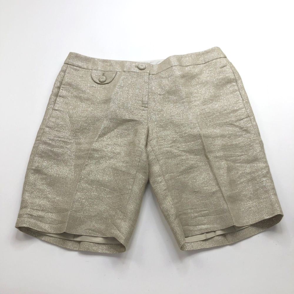 J.Crew 6 (Fit 32 In) Linen Blend Mid Low High Rise 9.5" Shorts Metallic MINT HRJ